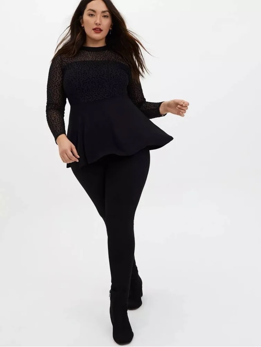 torrid rare black star mesh & premium Ponte peplum long sleeve top sz1